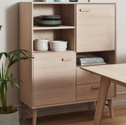 Highboard mit 2 Türen - 100 cm breit - Eiche bianco