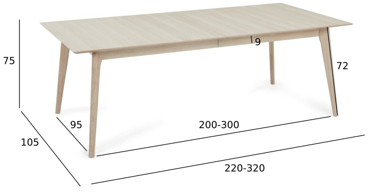 Ausziehbarer Esstisch Porto 220–320 cm Eiche bianco | ibbedesign