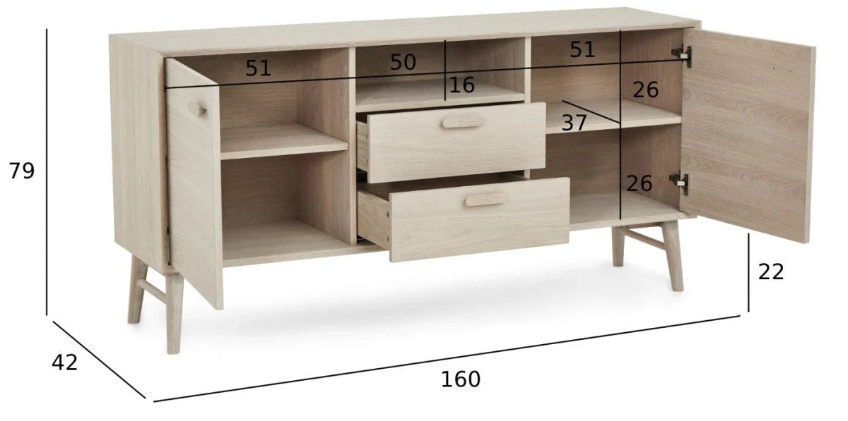 FURNHOUSE Porto Sideboard mit 2 Türen - 160 cm breit - Eiche Weiß geöltes