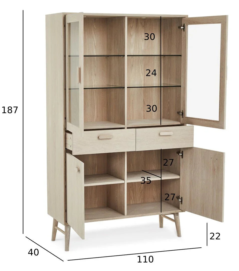 FURNHOUSE Porto Vitrine mit LED-Beleuchtung - 110 cm breit - Eiche Weiß geöltes