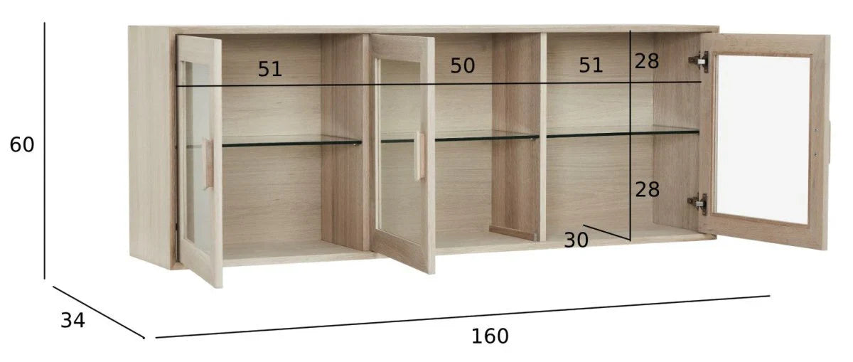 FURNHOUSE Porto Wandschrank mit LED-Beleuchtung - 160 cm breit - Eiche Weiß geöltes
