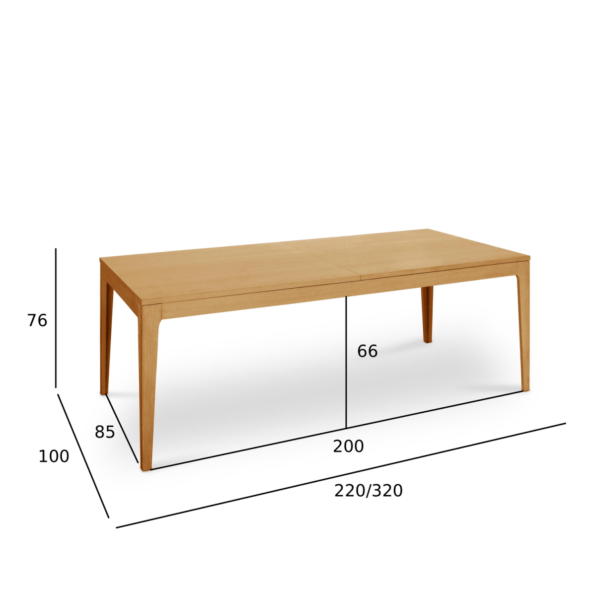 Rechteckiger Esstisch 220x100 cm - Ausziehbar bis 320 cm - Wildeiche
