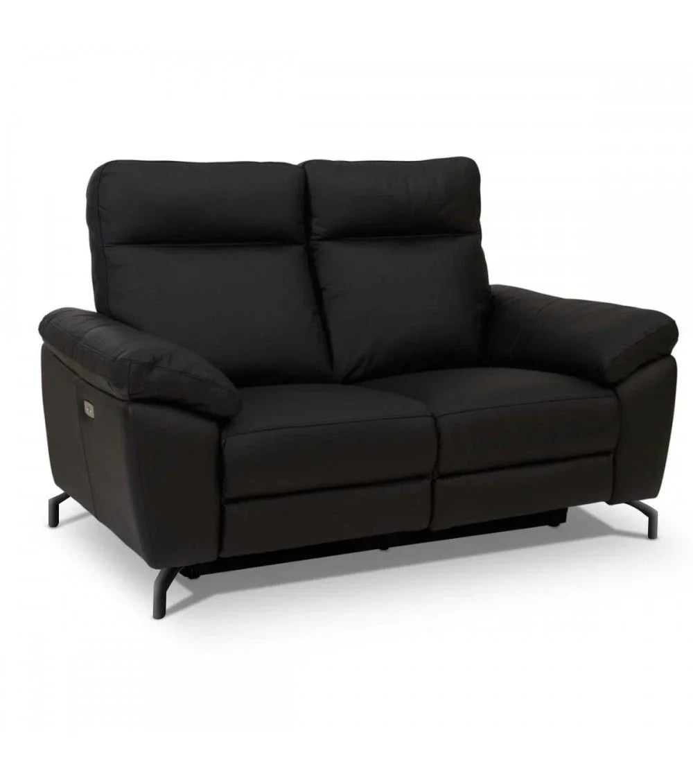 FURNHOUSE Selesta 2-Sitzer Sofa – mit Elektrische Relaxfunktion, USB - Echtleder Schwarz