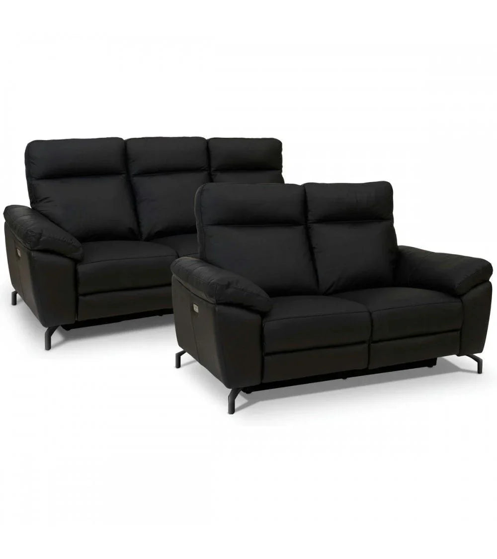 FURNHOUSE Selesta 2-Sitzer Sofa – mit Elektrische Relaxfunktion, USB - Echtleder Schwarz