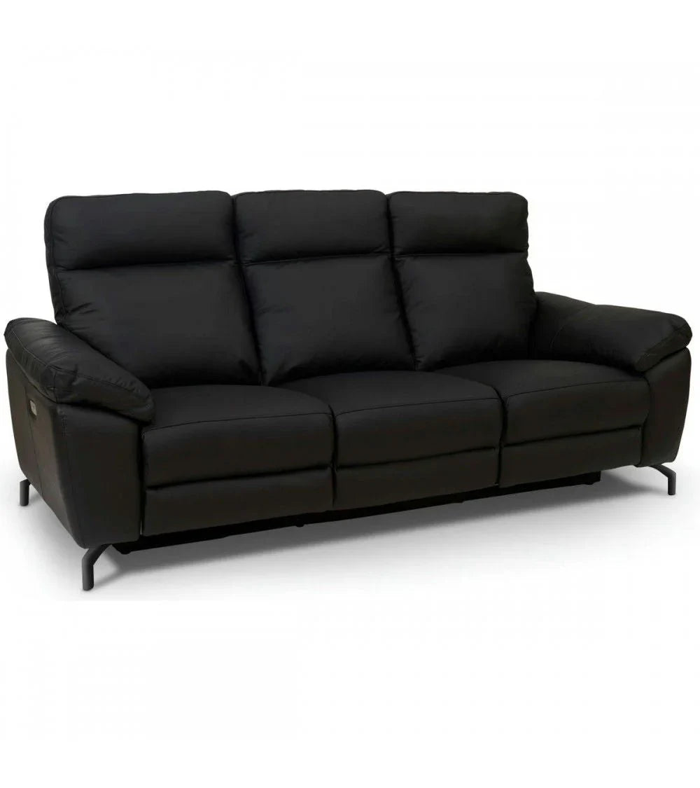 FURNHOUSE Selesta 3-Sitzer Sofa – mit Elektrische Relaxfunktion, USB - Echtleder Schwarz