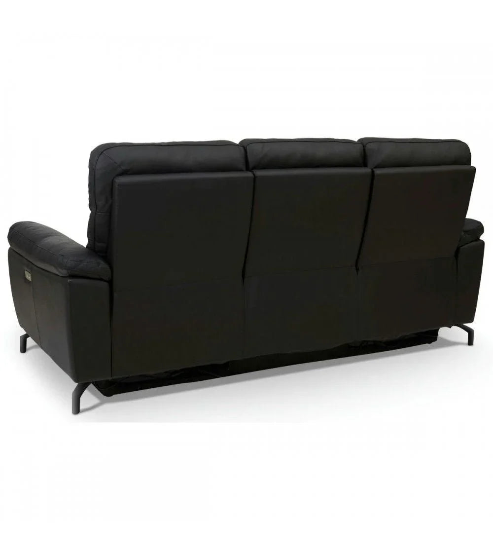 FURNHOUSE Selesta 3-Sitzer Sofa – mit Elektrische Relaxfunktion, USB - Echtleder Schwarz