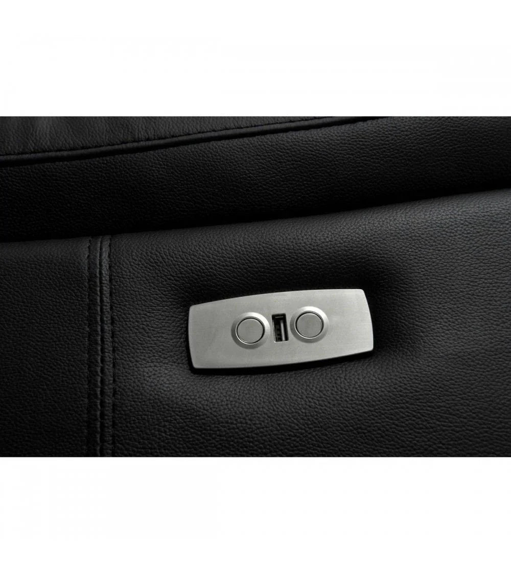 FURNHOUSE Selesta 3-Sitzer Sofa – mit Elektrische Relaxfunktion, USB - Echtleder Schwarz