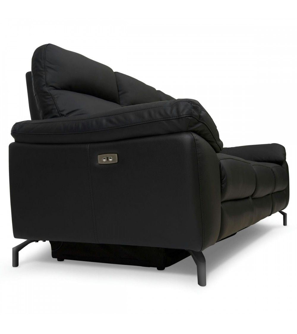 3-Sitzer Sofa - mit Elektrische Relaxfunktion, USB - Echtleder Schwarz