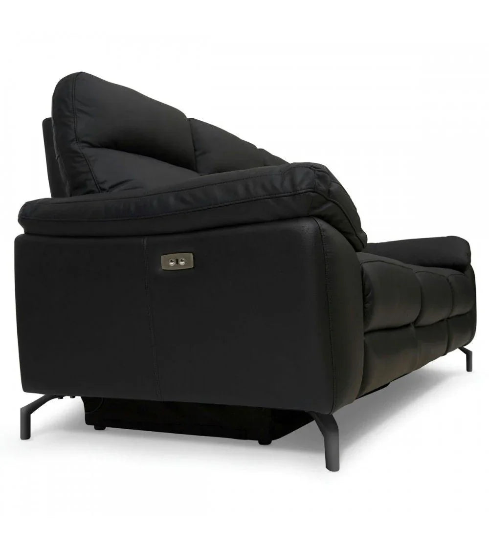 FURNHOUSE Selesta 3-Sitzer Sofa – mit Elektrische Relaxfunktion, USB - Echtleder Schwarz