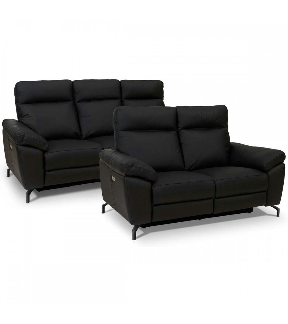 3-Sitzer Sofa - mit Elektrische Relaxfunktion, USB - Echtleder Schwarz