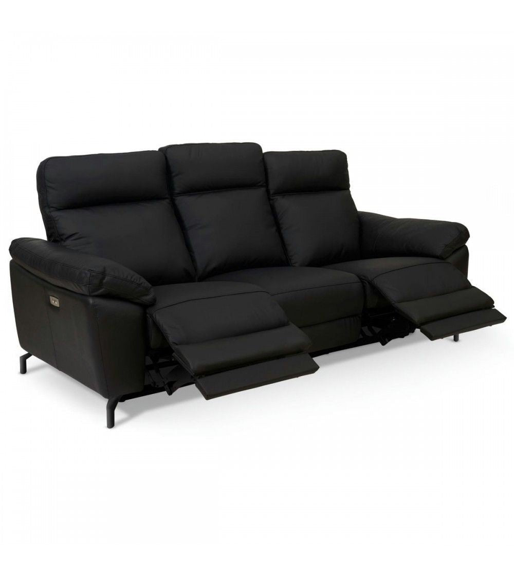 3-Sitzer Sofa - mit Elektrische Relaxfunktion, USB - Echtleder Schwarz