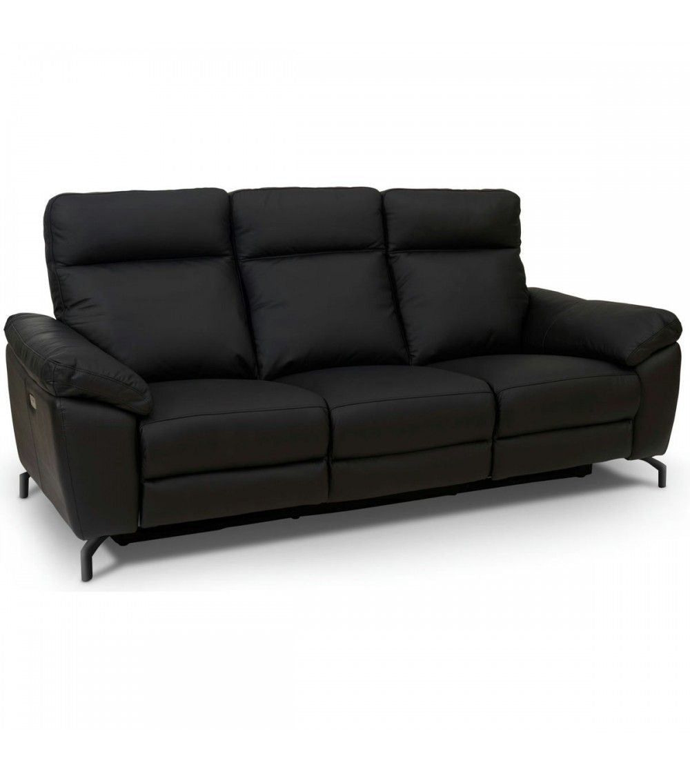 3-Sitzer Sofa - mit Elektrische Relaxfunktion, USB - Echtleder Schwarz