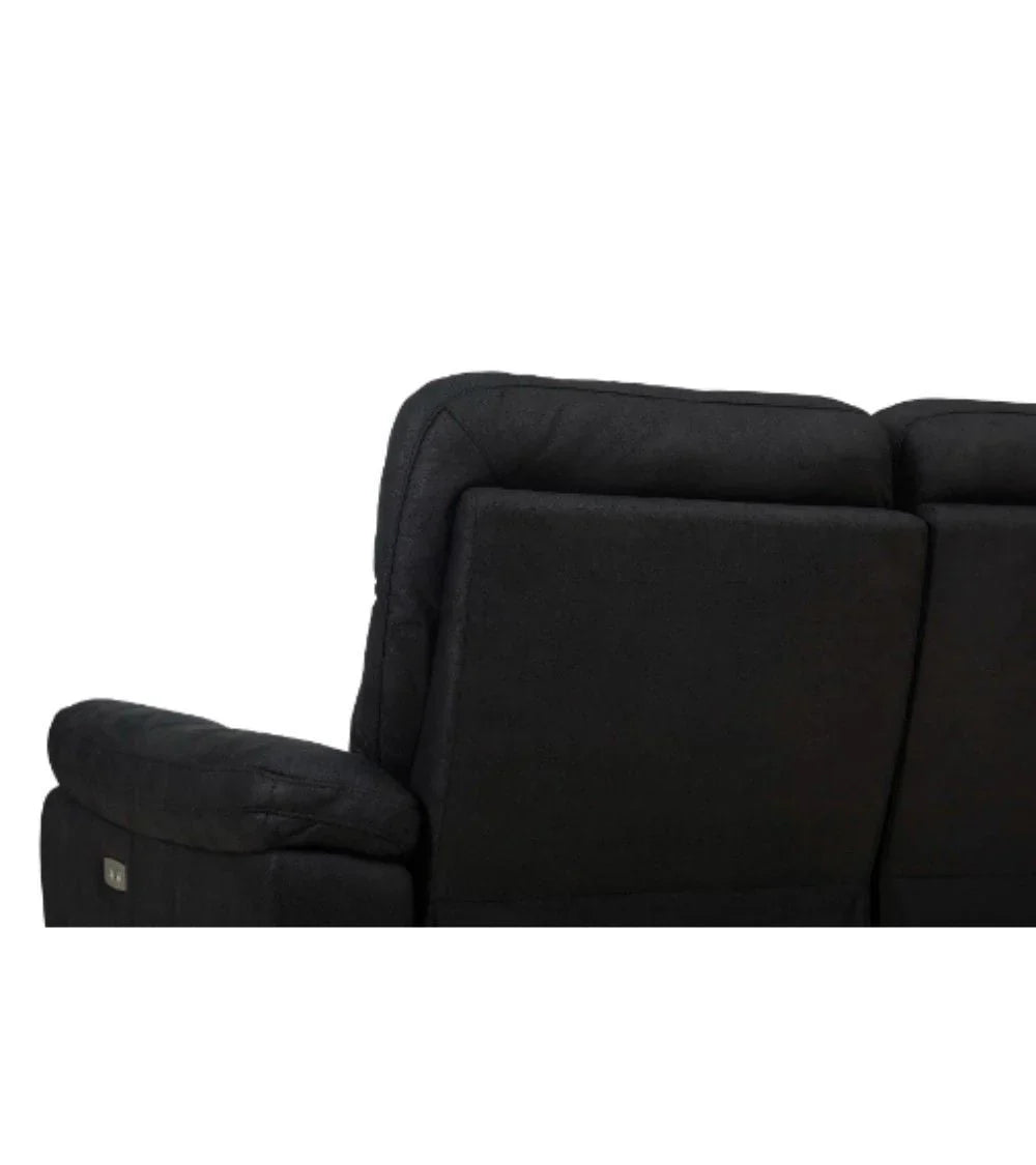 FURNHOUSE Selesta 3-Sitzer Sofa – mit Elektrische Relaxfunktion, USB - Stoffbezug Schwarz