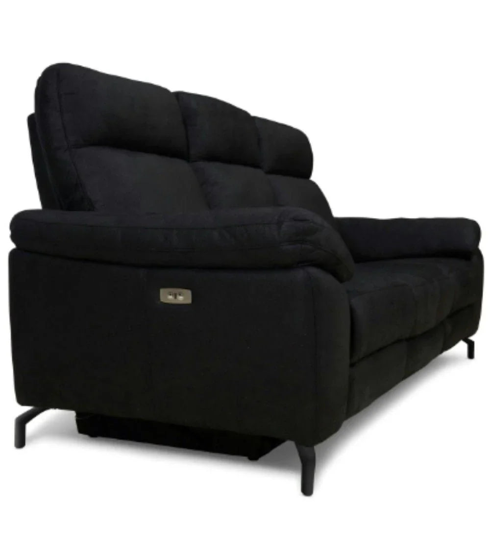 FURNHOUSE Selesta 3-Sitzer Sofa – mit Elektrische Relaxfunktion, USB - Stoffbezug Schwarz