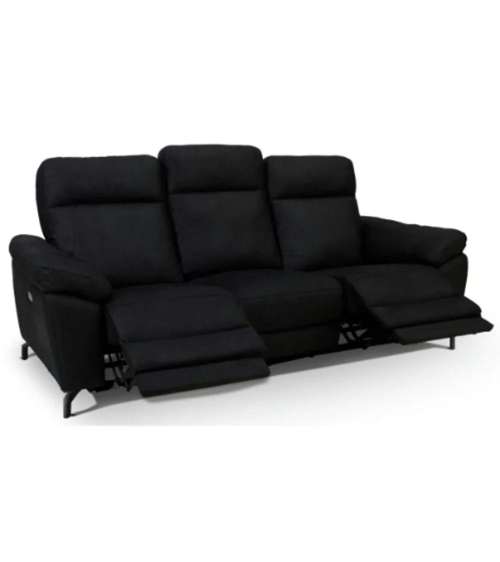 FURNHOUSE Selesta 3-Sitzer Sofa – mit Elektrische Relaxfunktion, USB - Stoffbezug Schwarz