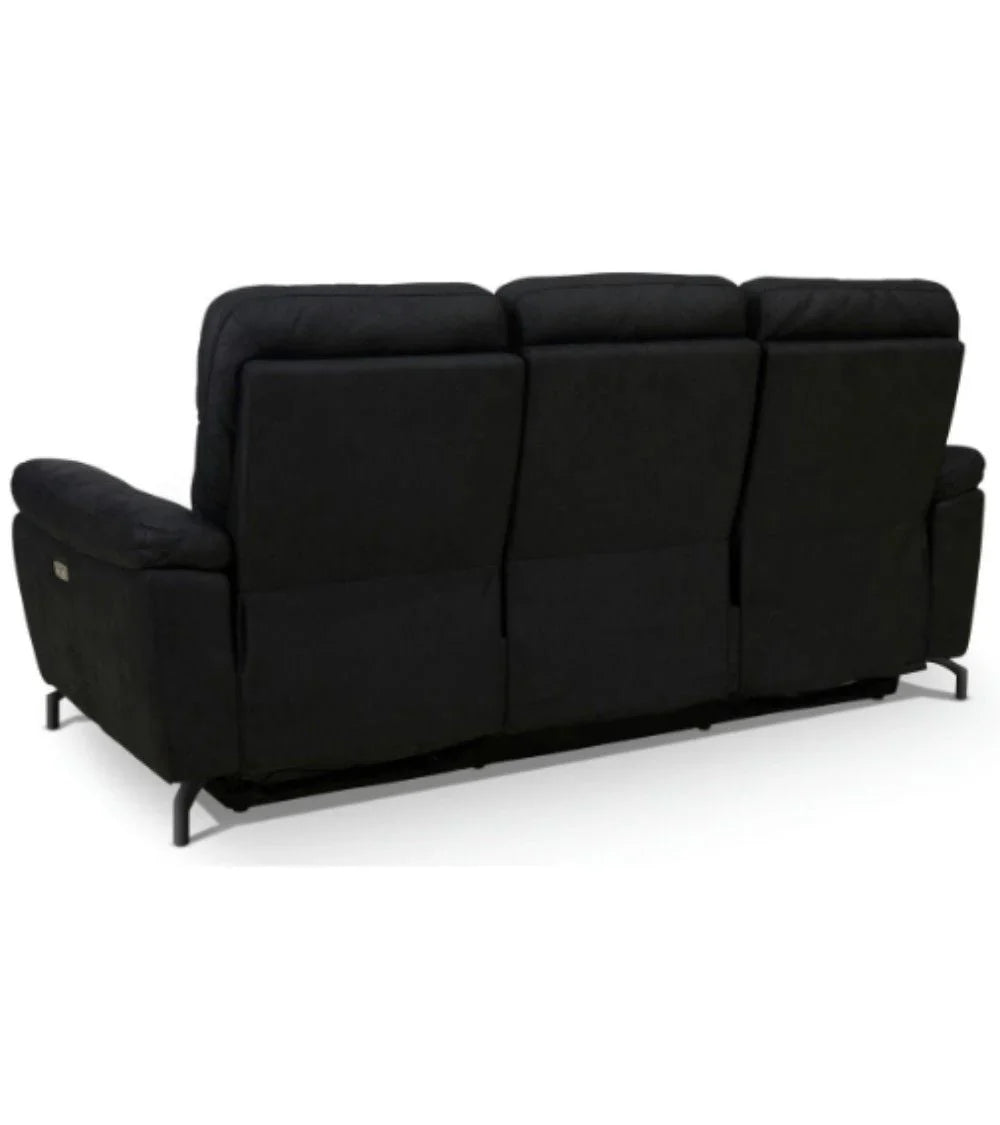 FURNHOUSE Selesta 3-Sitzer Sofa – mit Elektrische Relaxfunktion, USB - Stoffbezug Schwarz