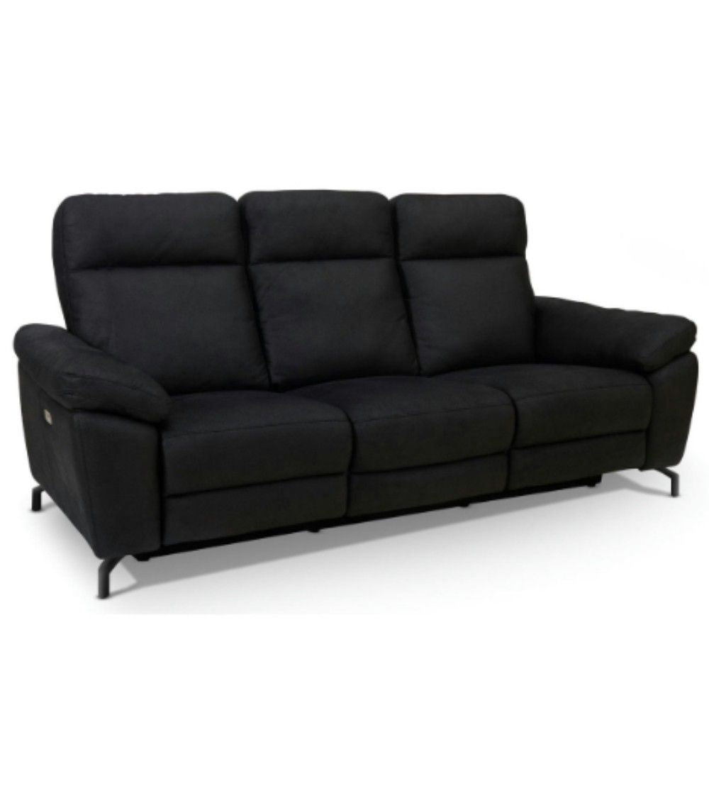 3-Sitzer Sofa - mit Elektrische Relaxfunktion, USB - Stoffbezug Schwarz