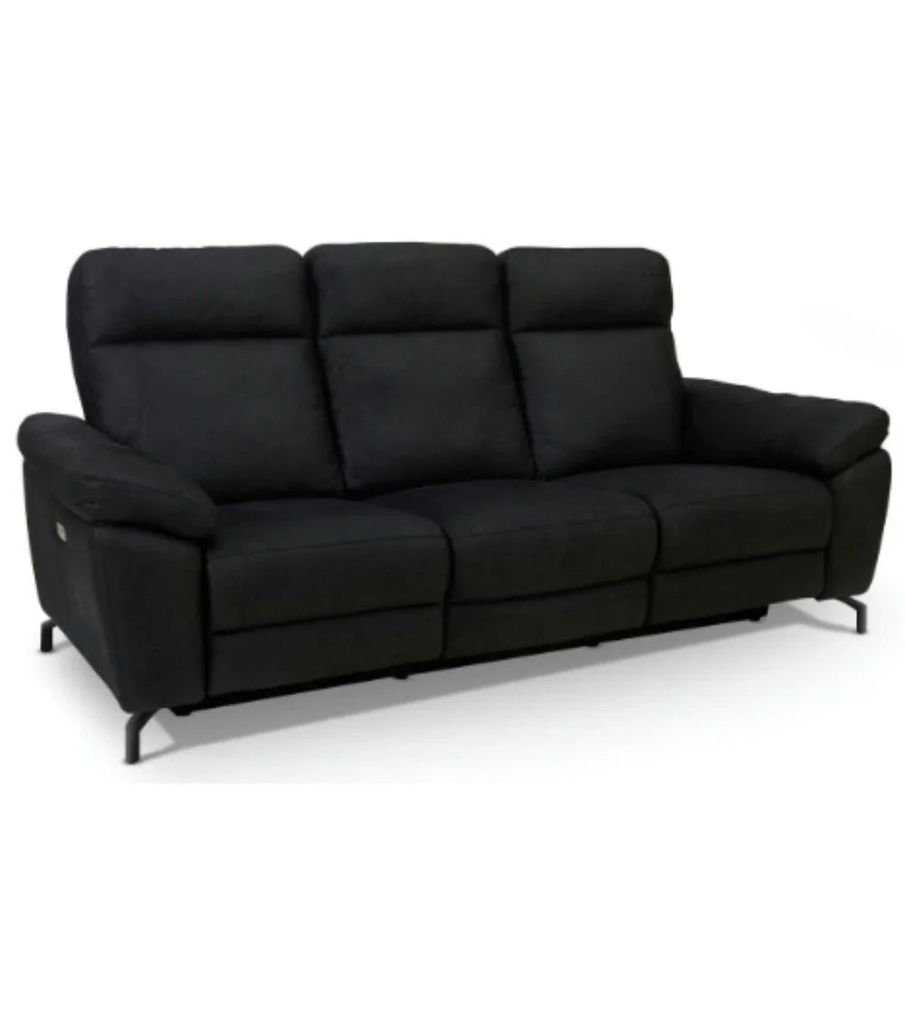 FURNHOUSE Selesta 3-Sitzer Sofa – mit Elektrische Relaxfunktion, USB - Stoffbezug Schwarz