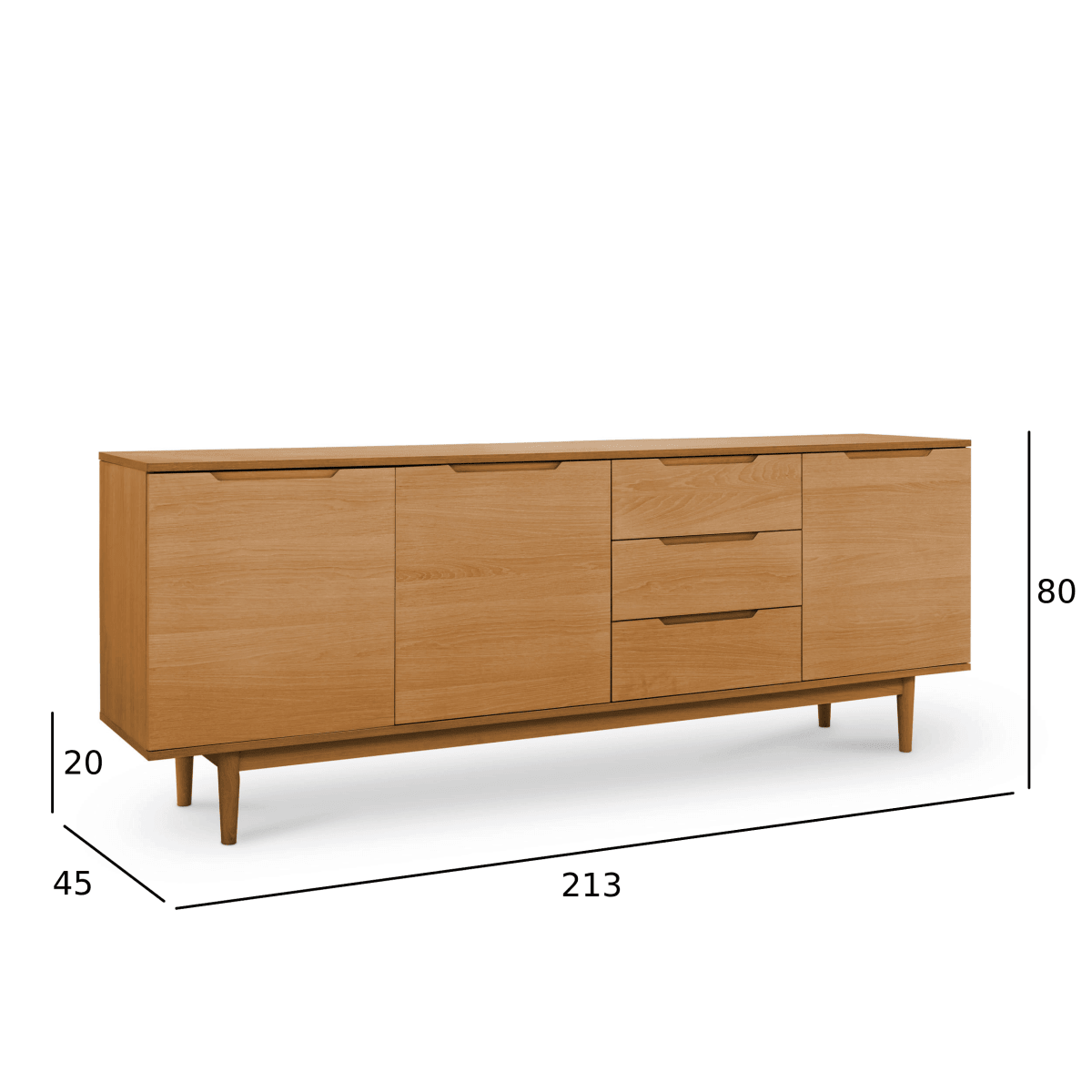Sideboard mit 3 Türen - 213 cm breit - Wildeiche