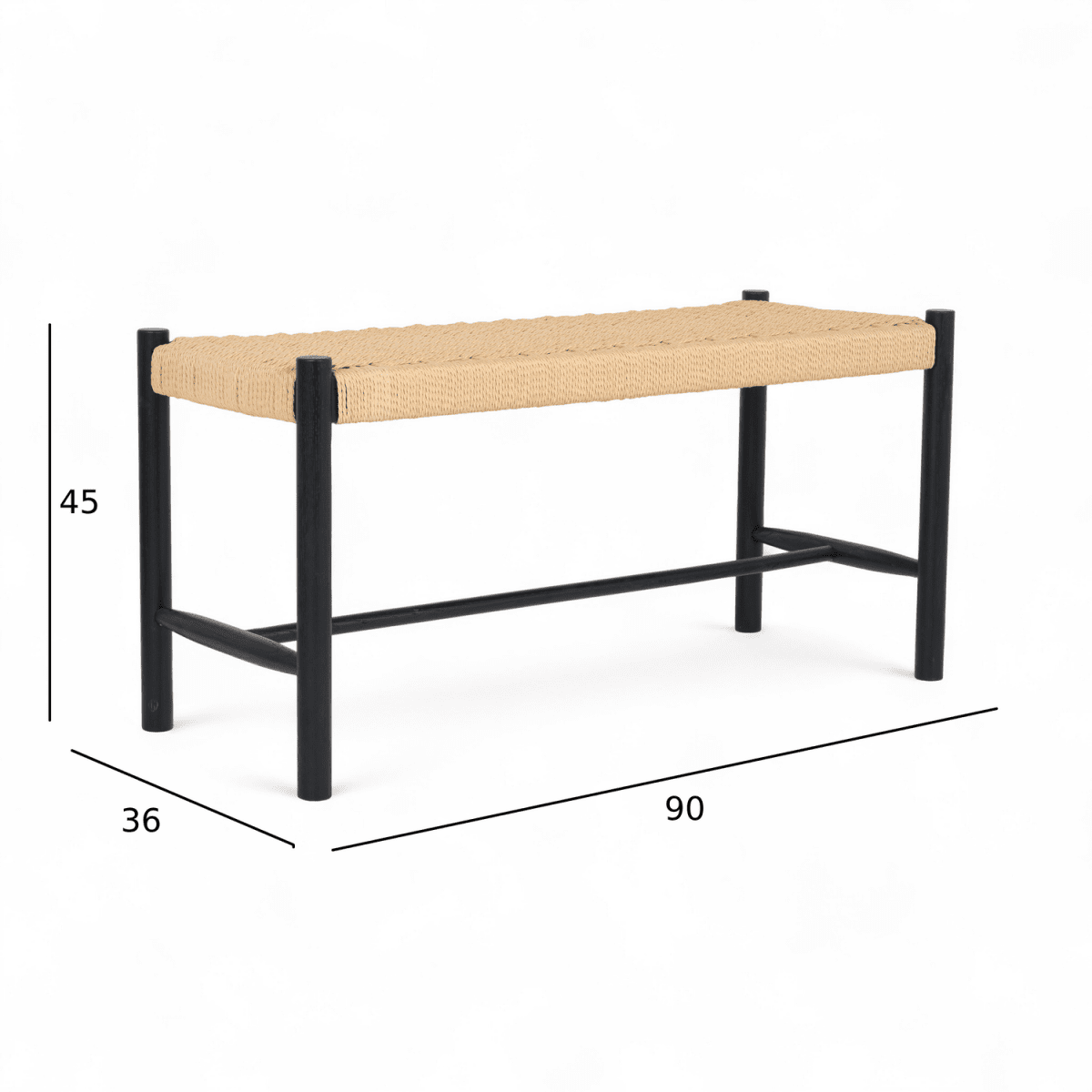 Sitzbank Shine mit Geflechtsitz - Schwarz/Beige