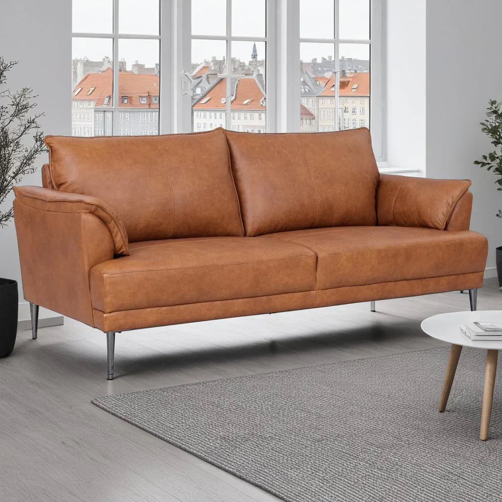 FURNHOUSE Soul 3-Sitzer Ledersofa - Echtleder Cognac Braun