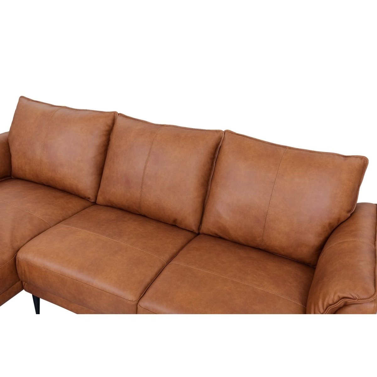 L-Form Ledersofa mit Ottomane Links - Echtleder Cognac Braun