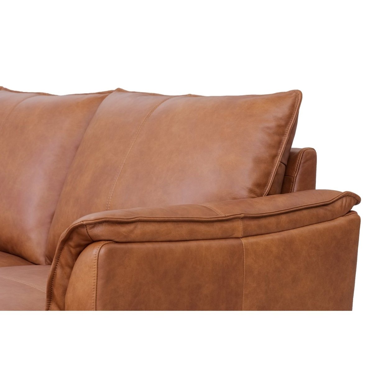 L-Form Ledersofa mit Ottomane Links - Echtleder Cognac Braun