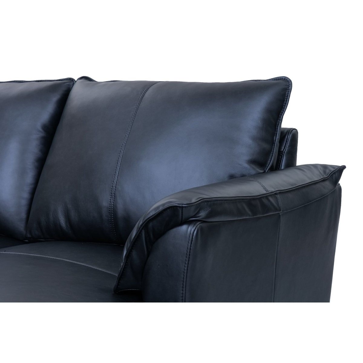 L-Form Ledersofa mit Ottomane Links - Echtleder Schwarz