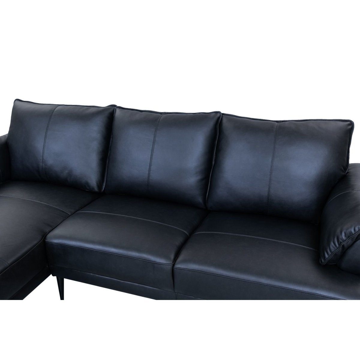L-Form Ledersofa mit Ottomane Links - Echtleder Schwarz