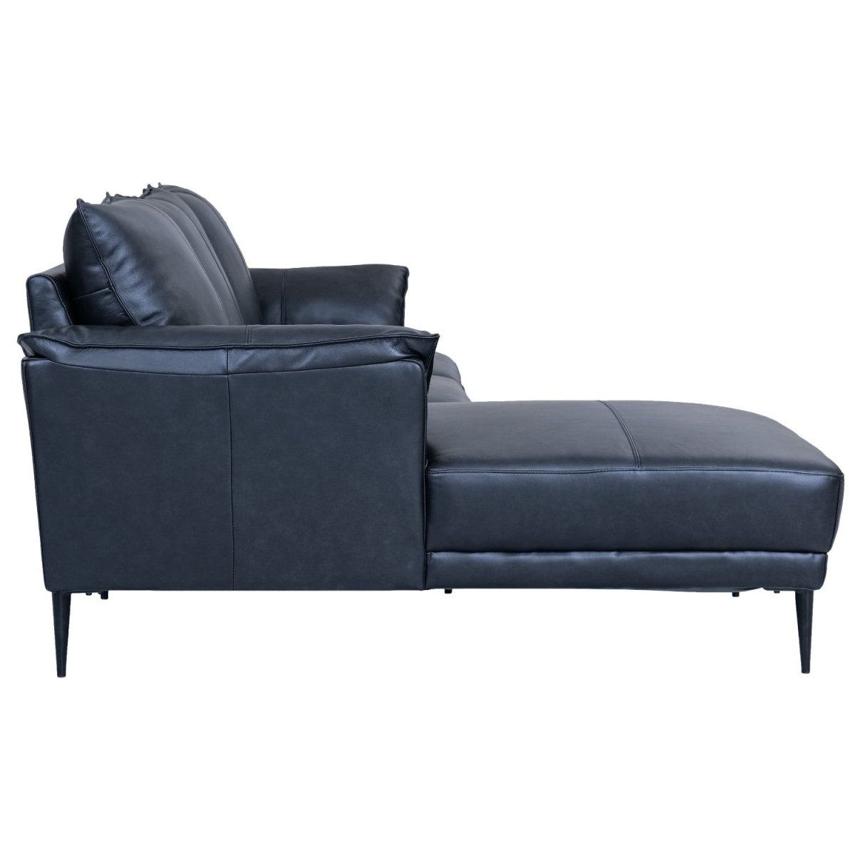 L-Form Ledersofa mit Ottomane Links - Echtleder Schwarz