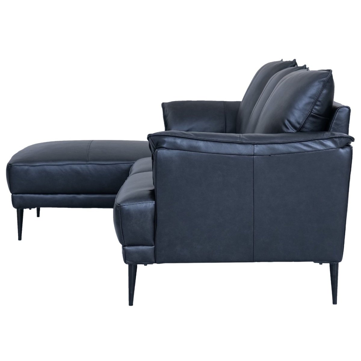 L-Form Ledersofa mit Ottomane Links - Echtleder Schwarz