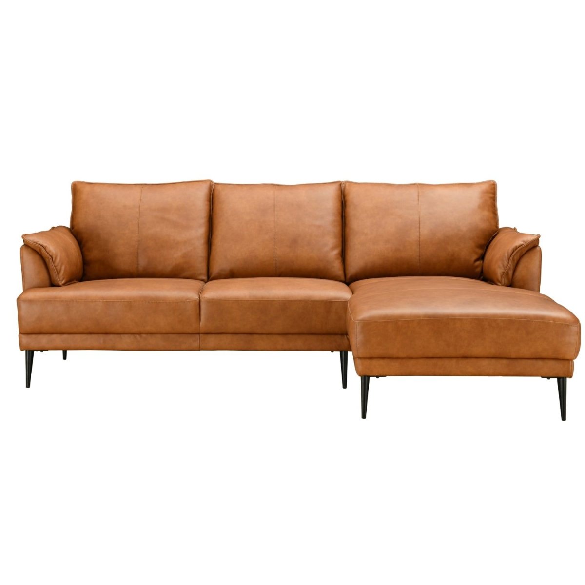 L-Form Ledersofa mit Ottomane Rechts - Echtleder Cognac Braun