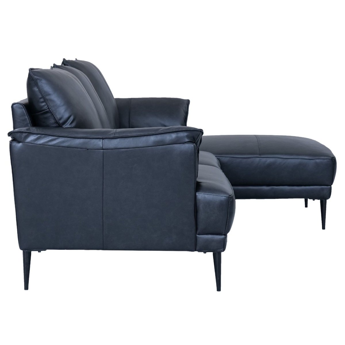 L-Form Ledersofa mit Ottomane Rechts - Echtleder Schwarz