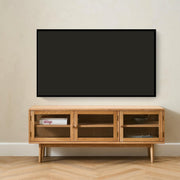 TV-Tisch mit 3 Glastüren - 137 cm breit - Wildeiche