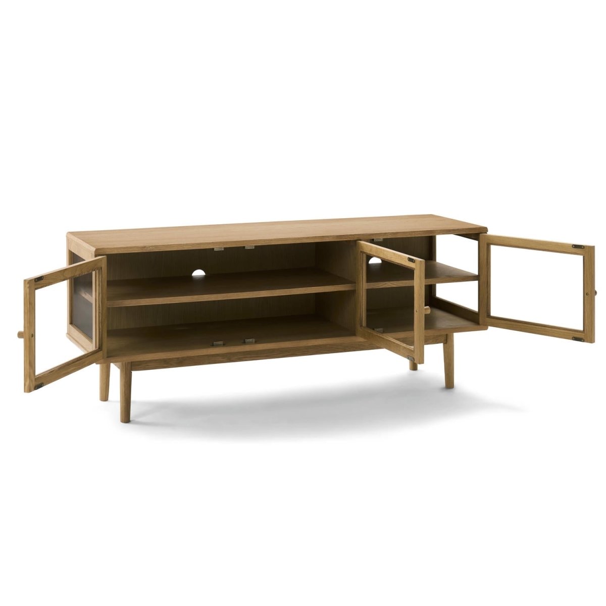 TV-Tisch mit 3 Glastüren - 137 cm breit - Wildeiche