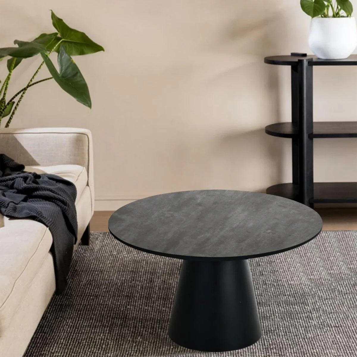 FURNHOUSE Tango Couchtisch Rund ø80 cm - Marmoroptik Dunkelgrau