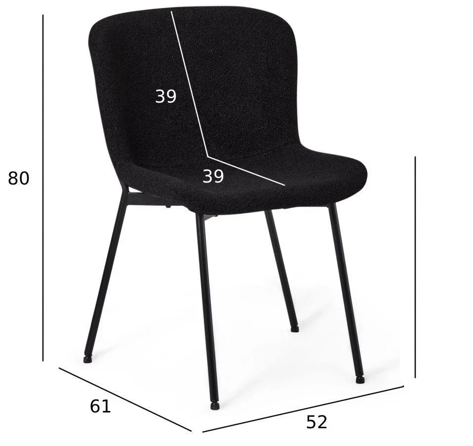 FURNHOUSE Teddy Esszimmerstühle 2er Set - Bouclé-Stoff Schwarz
