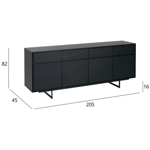 Sideboard mit 4 Türen - 205 cm breit - Schwarz