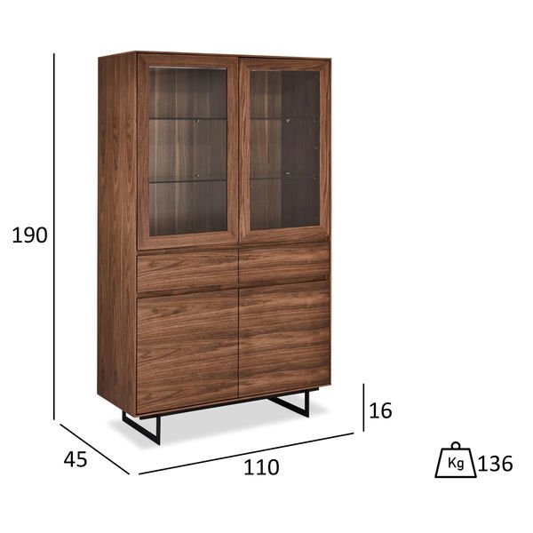 Tokyo Vitrine aus Amerikanischer Walnuss mit LED – 110 cm