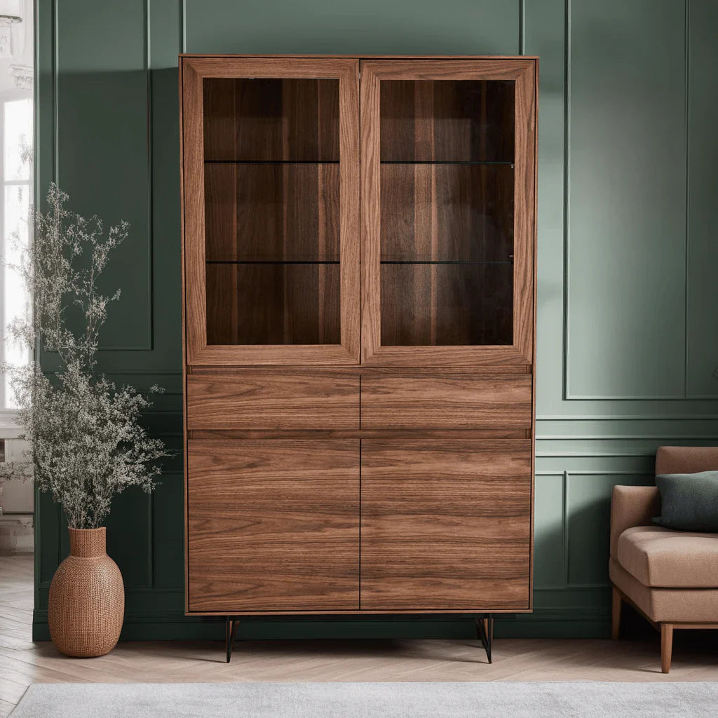 FURNHOUSE Tokyo Vitrine mit LED-Beleuchtung - 110 cm breit - Amerikanische Walnuss