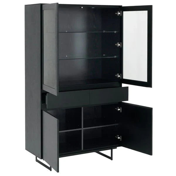 FURNHOUSE Tokyo Vitrine mit LED-Beleuchtung - 110 cm breit - Eiche Schwarz