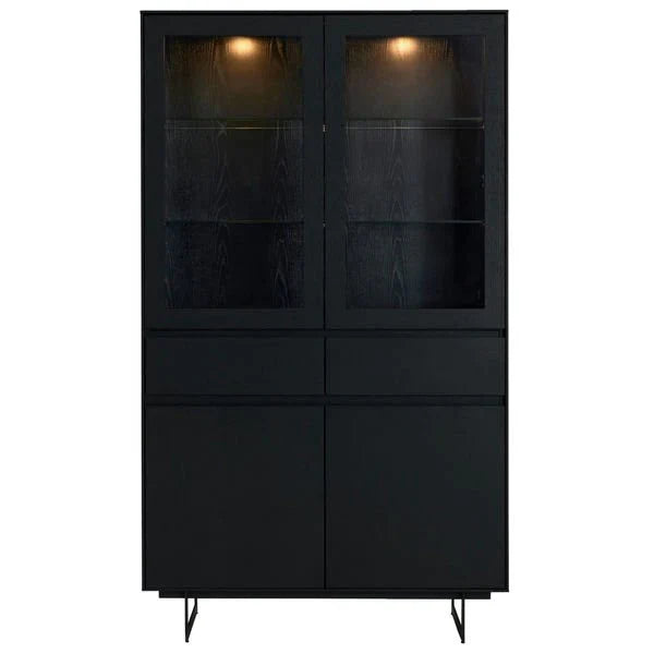 FURNHOUSE Tokyo Vitrine mit LED-Beleuchtung - 110 cm breit - Eiche Schwarz
