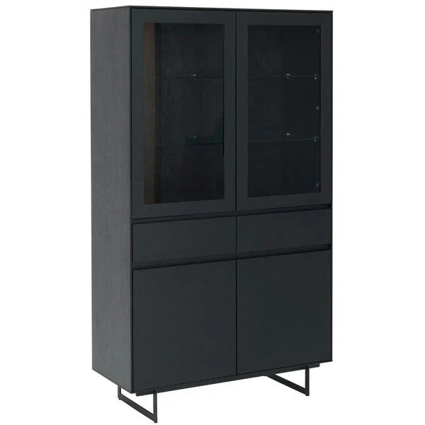 FURNHOUSE Tokyo Vitrine mit LED-Beleuchtung - 110 cm breit - Eiche Schwarz