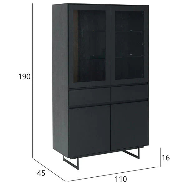 FURNHOUSE Tokyo Vitrine mit LED-Beleuchtung - 110 cm breit - Eiche Schwarz