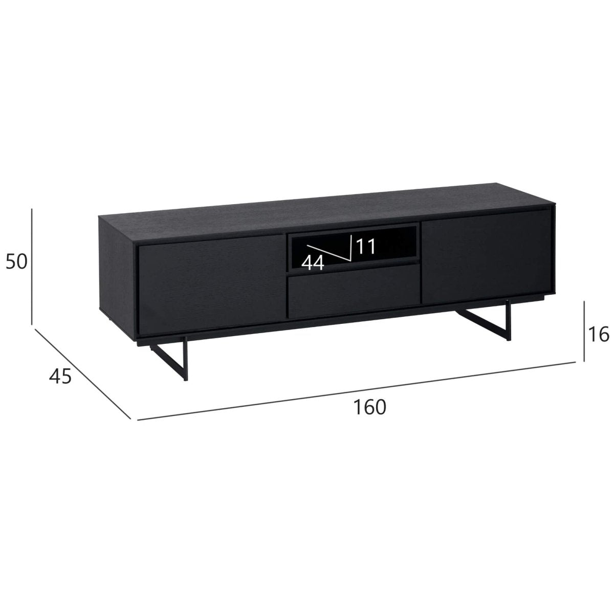 TV-Tisch mit 2 Türen - 160 cm breit - Schwarz