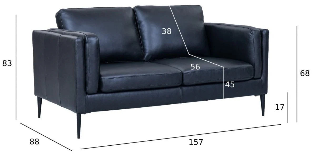 FURNHOUSE Valencia 2-Sitzer Ledersofa - Echtleder Schwarz