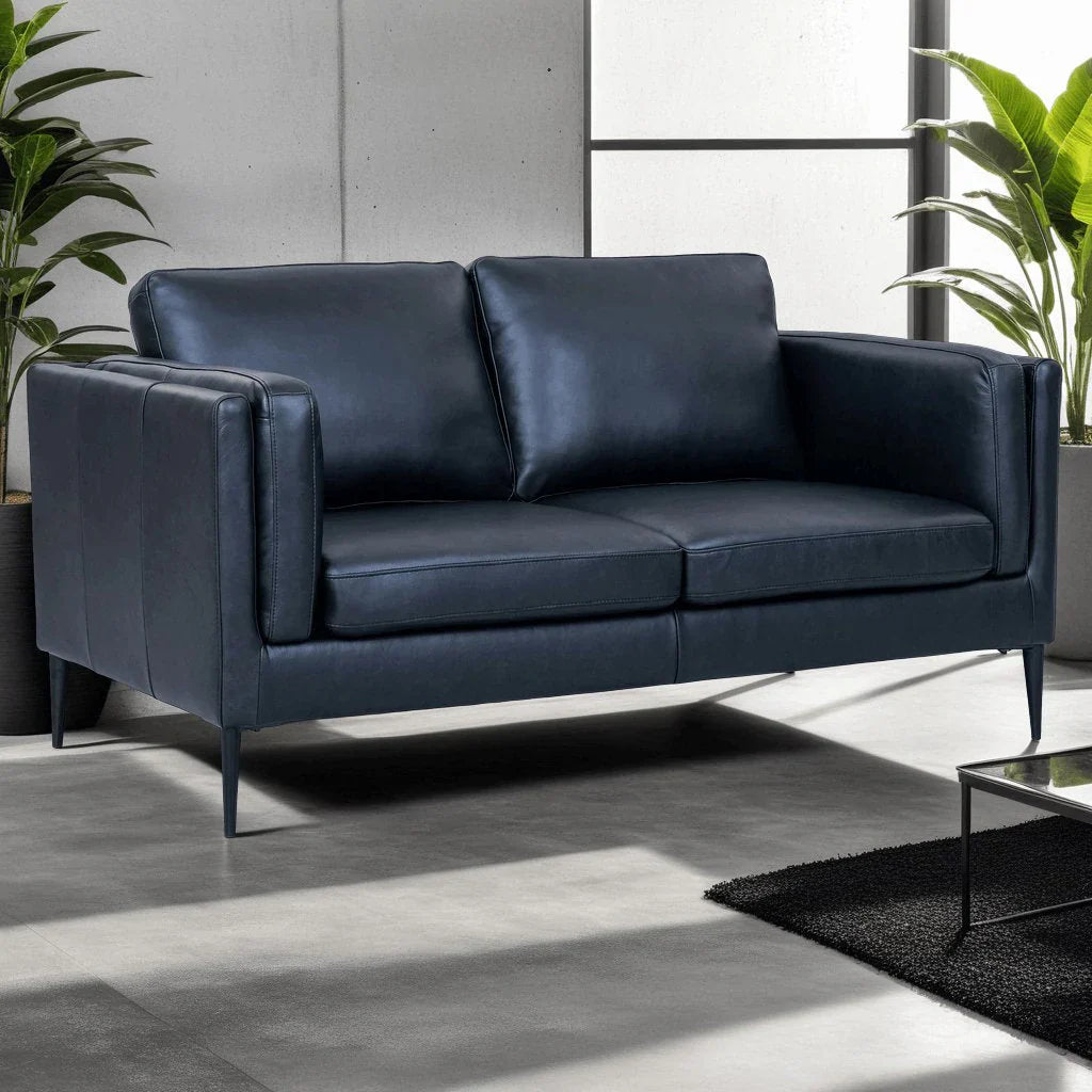 FURNHOUSE Valencia 2-Sitzer Ledersofa - Echtleder Schwarz