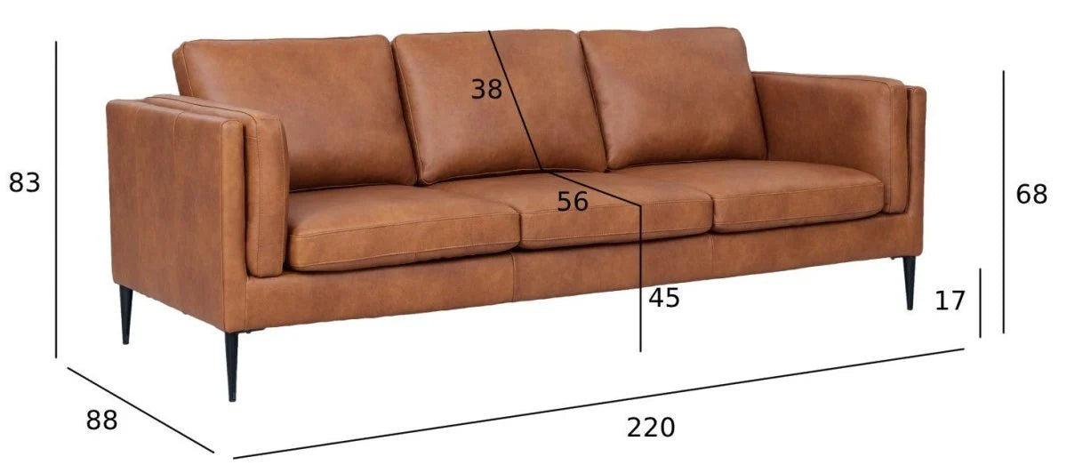 FURNHOUSE Valencia 3-Sitzer Ledersofa - Echtleder Cognac Braun