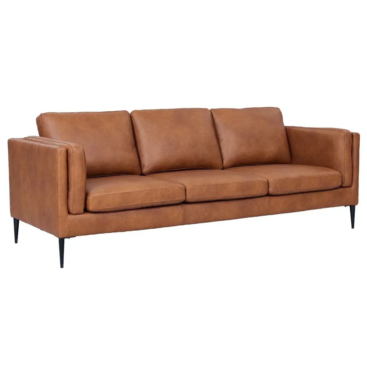 FURNHOUSE Valencia 3-Sitzer Ledersofa - Echtleder Cognac Braun
