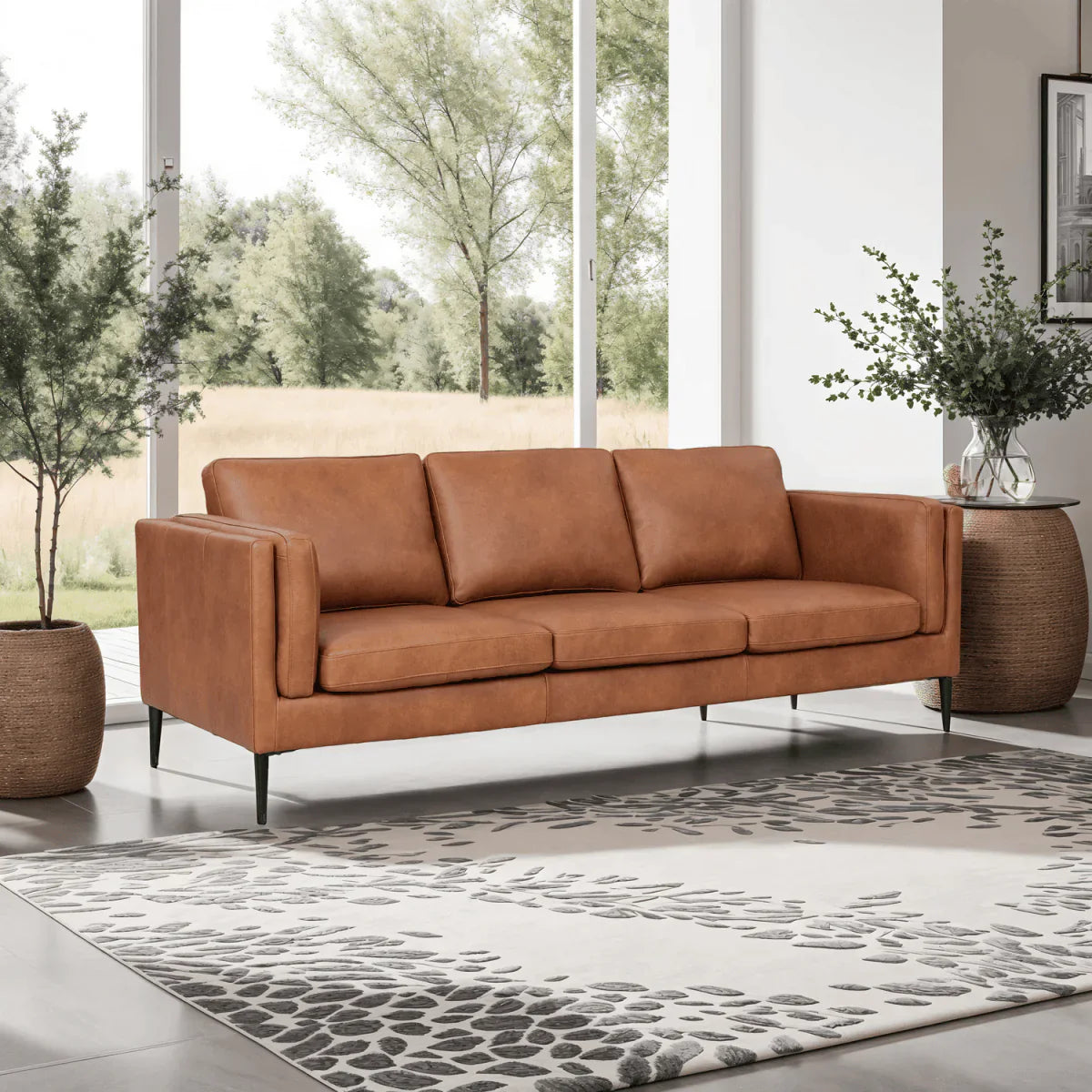 FURNHOUSE Valencia 3-Sitzer Ledersofa - Echtleder Cognac Braun
